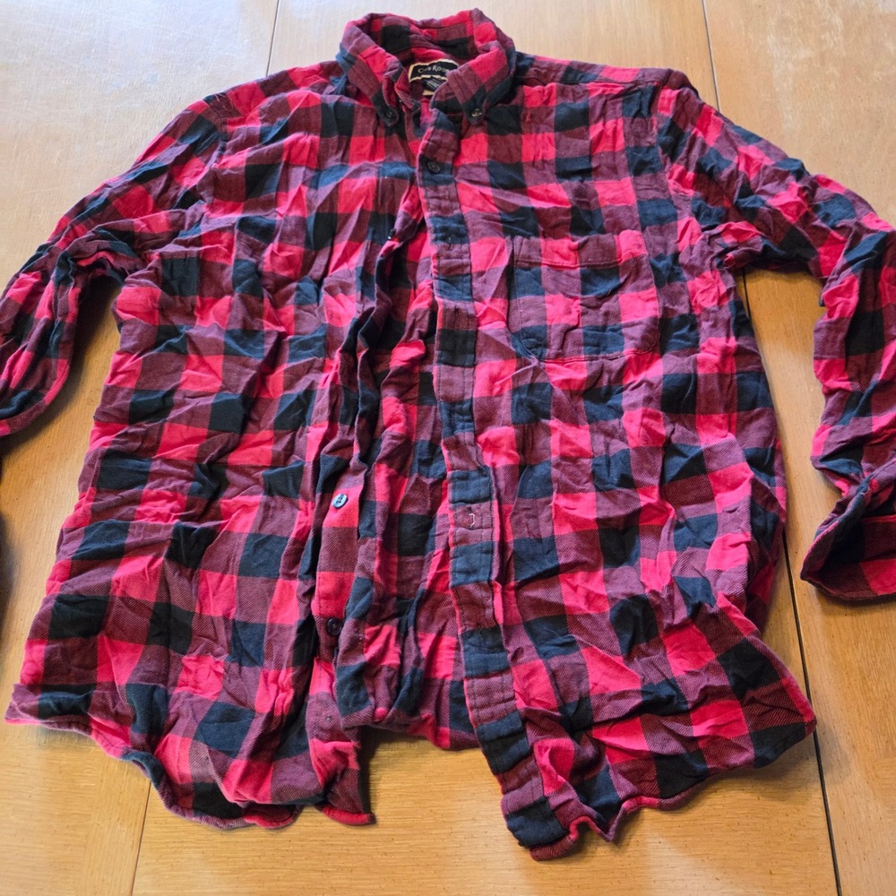 Club Room Mens Medium Red Black Buffalo Plaid‎ Flannel Button Down Shirt Cotton